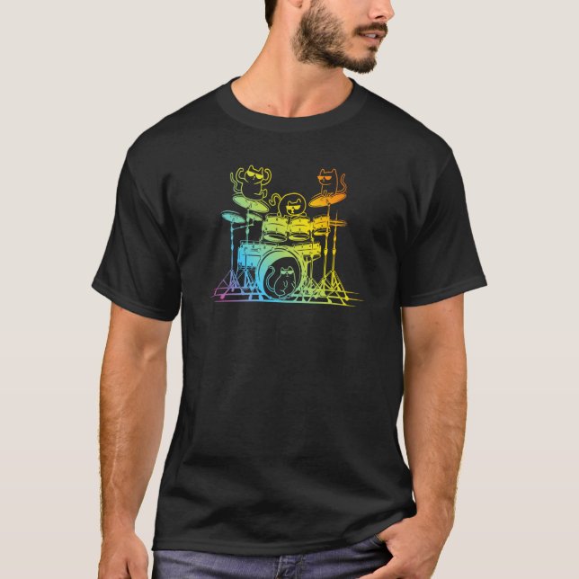 Drum Set Player Cats  Drummer Cats T-Shirt (Vorderseite)