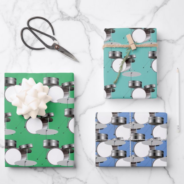 Drum Set Schlagzeug Musikalisches Design Geschenkpapier Set (Vorderseite)