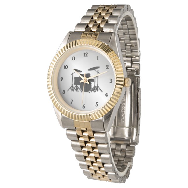 Drum Set Schwarze Zahlen Armbanduhr (Schrägansicht)