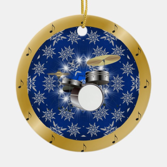 Drum Set ~ Silber ~ Blau ~ Weihnachten ~ Keramik Ornament (Vorne)