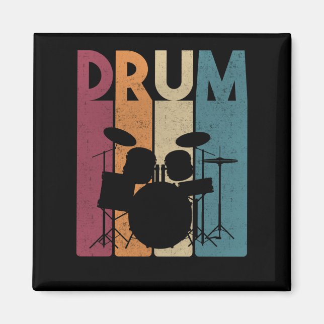 Drum Set Vintag Rock Music Retro Drummer Magnet (Vorne)