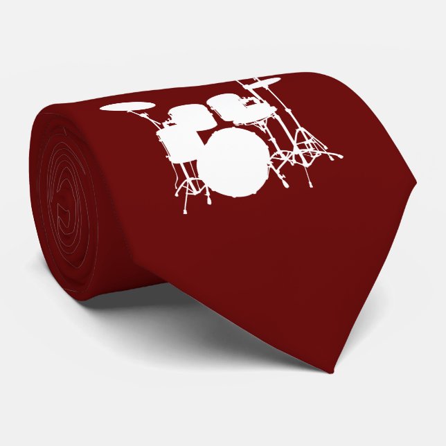 Drum Set Weiße Silhouette Necktie Krawatte (Gerollt)