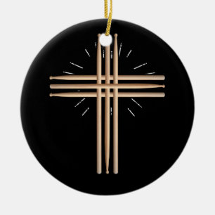 Drum Stick Cross Drummer Faith Christlich Keramik Ornament
