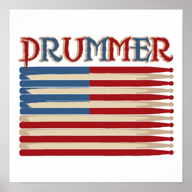 Drum Stick USA Flag Drummer T-Shirts und Geschenke Poster (Vorne)