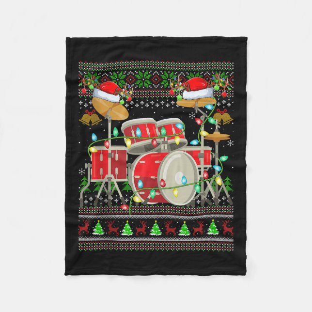 Drum Ugly Christmas Sweater Musical Drum Player Dr Fleecedecke (Vorderseite)