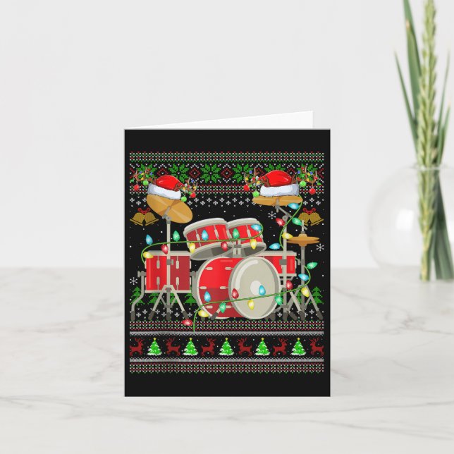 Drum Ugly Christmas Sweater Musical Drum Player Dr Karte (Vorderseite)