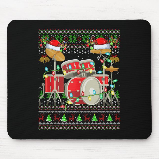 Drum Ugly Christmas Sweater Musical Drum Player Dr Mousepad (Vorne)