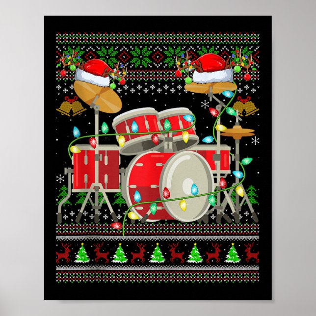 Drum Ugly Christmas Sweater Musical Drum Player Dr Poster (Vorne)
