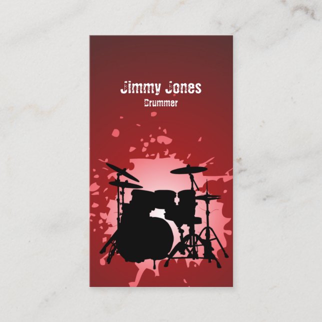 Drumkit Silhouette Spritzer Red Business Card Visitenkarte (Vorderseite)