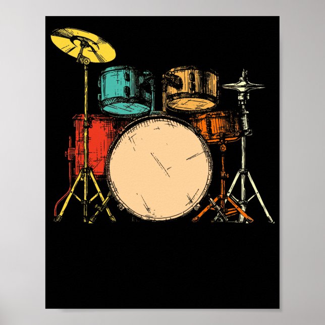 Drumline Drumset Vintag Drummer Poster (Vorne)