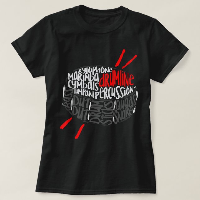 Drumline Marching Band Word Cloud Art T-Shirt (Design vorne)