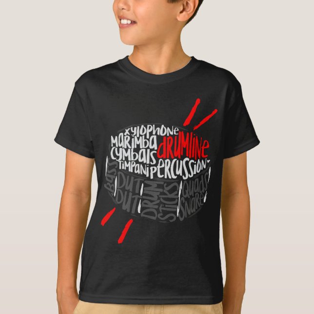 Drumline Marching Band Word Cloud Art T-Shirt (Vorderseite)