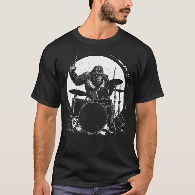Drummer Bigfoot Playing Drums Funny Sasquatch Drum T-Shirt (Vorderseite)