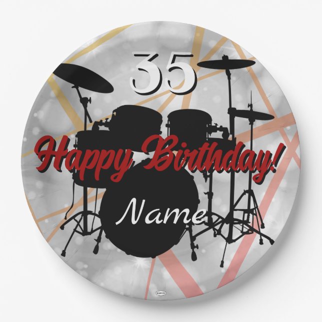 Drummer Birthday Theme Napkin HAMbWG Pappteller (Vorderseite)