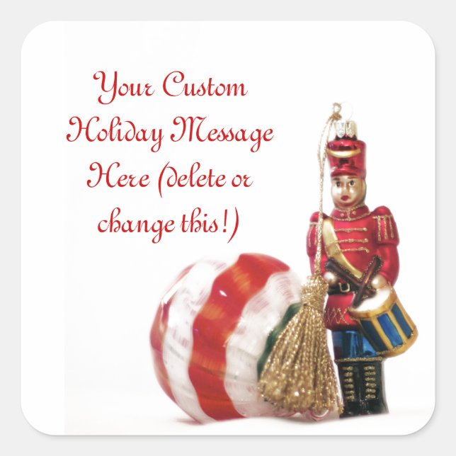Drummer Boy and Christmas Ball Quadratischer Aufkleber (Vorderseite)