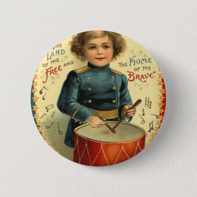 Drummer Boy Star Red White Blue Button (Vorderseite)