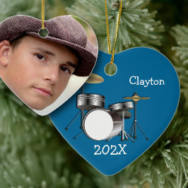 Drummer Boys Personalisiert Weihnachts-Foto Orname Keramik Ornament