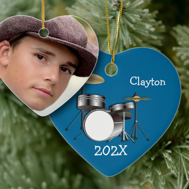 Drummer Boys Personalisiert Weihnachts-Foto Orname Keramik Ornament (Von Creator hochgeladen)