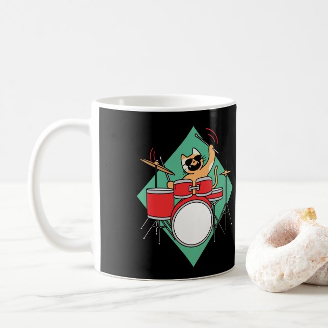 Drummer Cat Drummer Musician Drumsticks Kaffeetasse (Mit Donut)