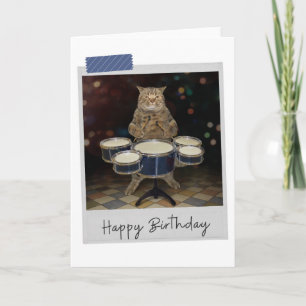 Drummer Cat Funny Birthday Card Karte