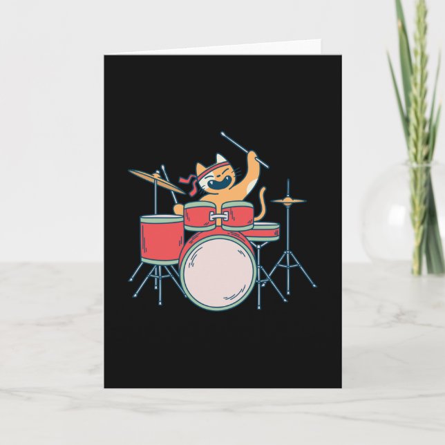 Drummer Cat Music Design Karte (Vorderseite)