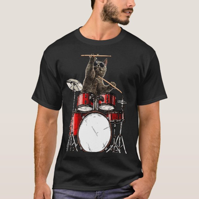 Drummer Cat Music Musician Drums Kitten T-Shirt (Vorderseite)