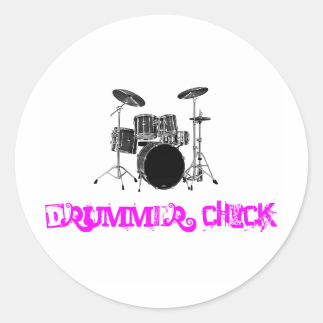 Drummer Chick Runder Aufkleber (Vorderseite)