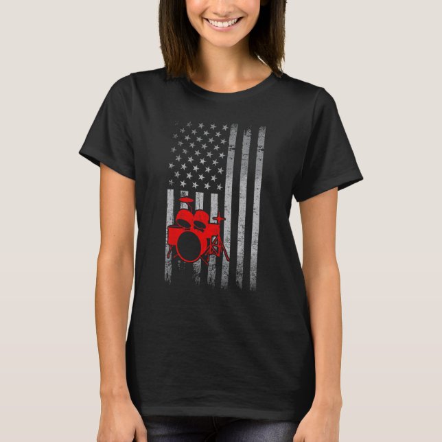 Drummer Drum  Retro American Flag 4th of July Musi T-Shirt (Vorderseite)