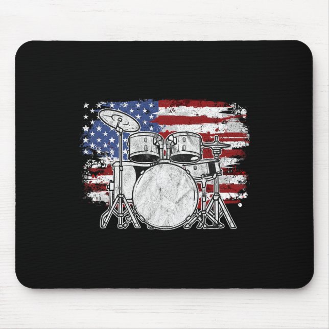 Drummer Drum Set Drums Usa Flag American 4. Ju Mousepad (Vorne)