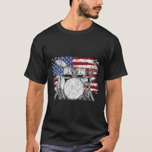 Drummer Drum Set Drums USA Flag American 4th Ju T-Shirt