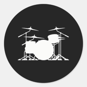 Drummer Drum Set Kit Silhouette Minimalistisch Runder Aufkleber