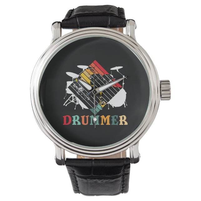 Drummer Drum Set Vintag Retro Geschenk Armbanduhr (Vorderseite)