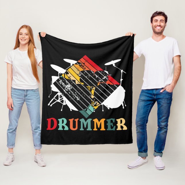 Drummer Drum Set Vintag Retro Geschenk Fleecedecke (Beispiel)