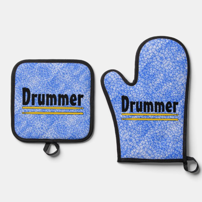 Drummer Drum Sticks Ofenhandschuh & Topflappen-Set (Vorderseite)