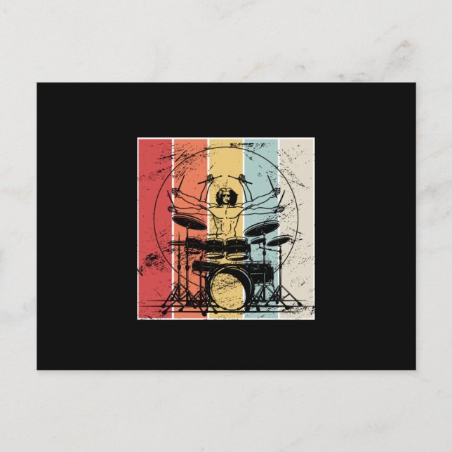 Drummer Drumming Retro Postkarte (Vorderseite)