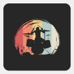 Drummer Drumming Retro Quadratischer Aufkleber