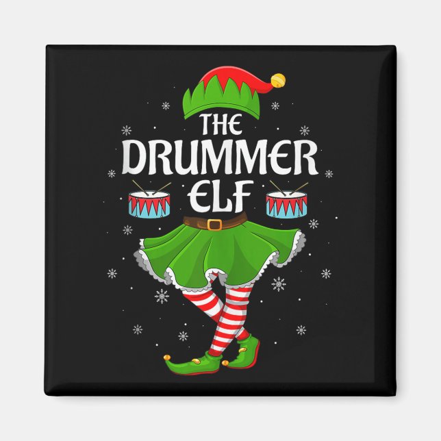 Drummer Elf Christmas Family Girls Women Elf Squad Magnet (Vorne)