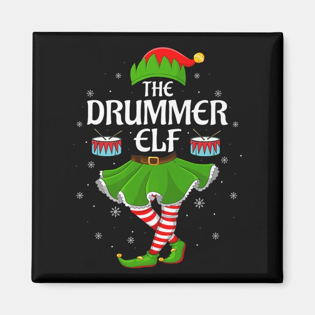 Drummer Elf Christmas Family Girls Women Elf Squad Magnet (Vorne)