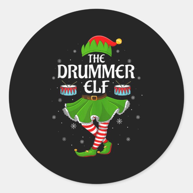 Drummer Elf Christmas Family Girls Women Elf Squad Runder Aufkleber (Vorderseite)