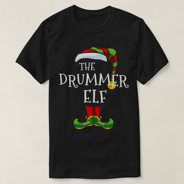 Drummer Elf Familie Matching Weihnachtsgruppe Funn T-Shirt (Design vorne)