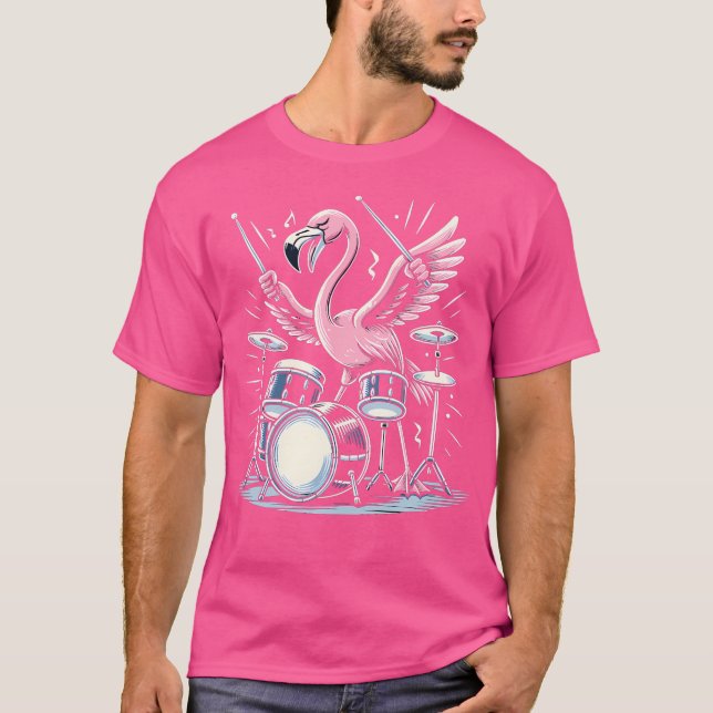 Drummer Flamingo Drumming Player Trommeln T-Shirt (Vorderseite)