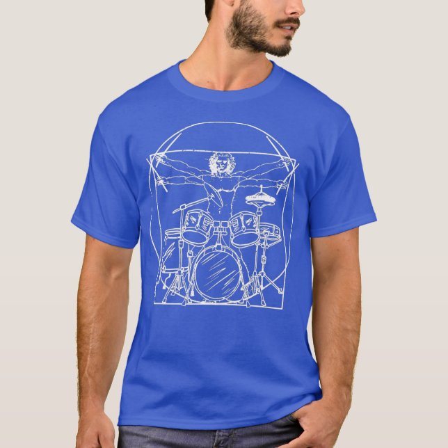 Drummer Gift Da Vinci Drums Zeichnend Präsenz für T-Shirt (Vorderseite)