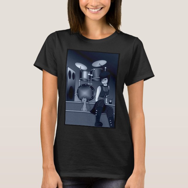 Drummer Girl and Cat T-Shirt (Vorderseite)