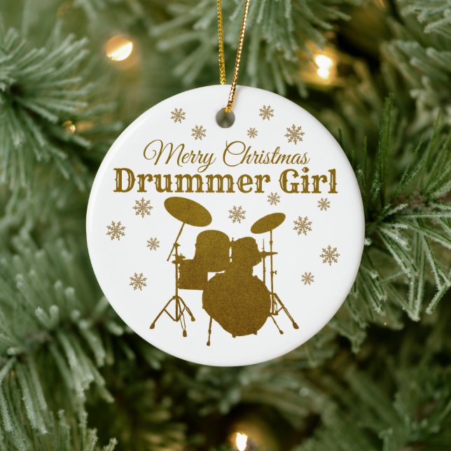 Drummer Girl Christmas Drum Kit Rock & Roll Music Keramik Ornament (Baum)
