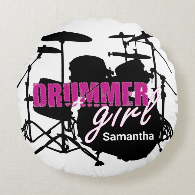 Drummer Girl First Name Grunge Lila mit Text Ro Rundes Kissen (Vorderseite)