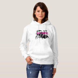 Drummer Girl mit Spaß Lila und Schwarz Grunge Text Hoodie