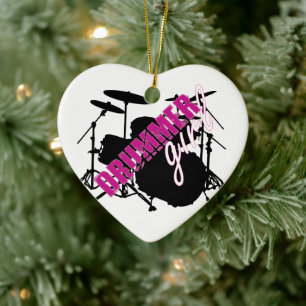 Drummer Girl mit Spaß Lila und Schwarz Grunge Text Keramik Ornament