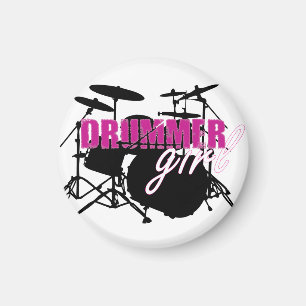 Drummer Girl mit Spaß Lila und Schwarz Grunge Text Magnet