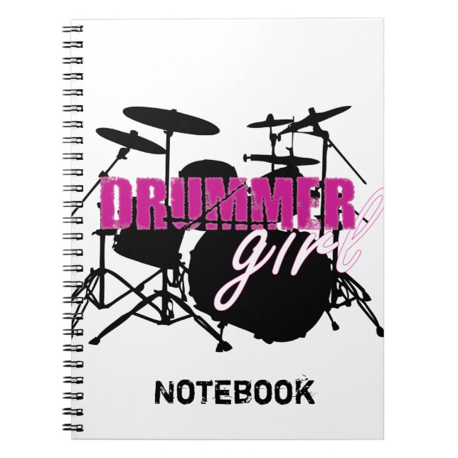 Drummer Girl mit Spaß Lila und Schwarz Grunge Text Notizblock (Vorderseite)