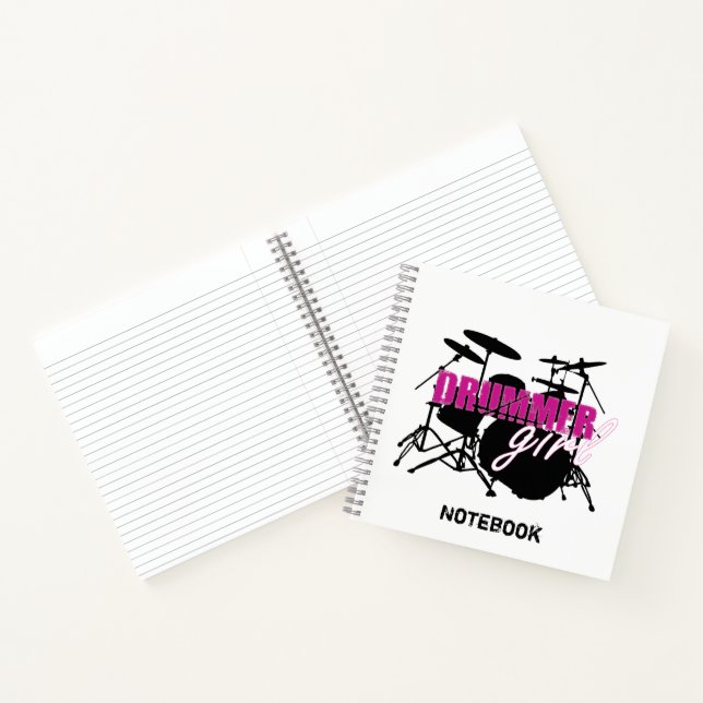 Drummer Girl mit Spaß Lila und Schwarz Grunge Text Notizbuch (Innenseite)